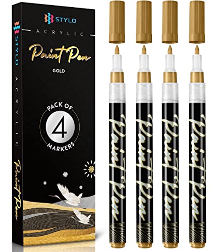 Stylo 4 Stück Metallic Marker Stifte Set – Gold, permanente Acrylmarker, Stift für Glas, Keramik, Steinmalerei, Kunsthandwerk für Erwachsene von Stylo