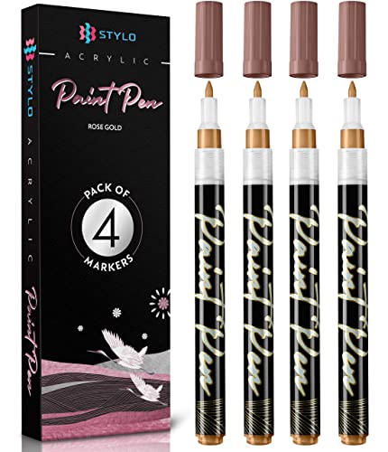 Stylo 4 Stück Metallic Marker Stifte Set – Roségold, permanente Acrylmarker, Stift für Glas, Keramik, Steinmalerei, Kunsthandwerk für Erwachsene von Stylo