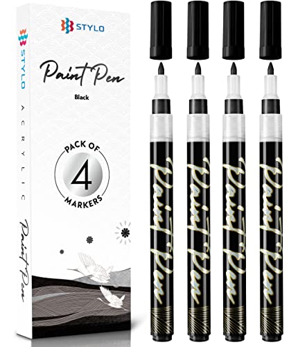 Stylo 4 Stück Metallic Marker Stifte Set – Schwarz, permanente Acrylmarker, Stift für Glas, Keramik, Steinmalerei, Kunsthandwerk für Erwachsene von Stylo