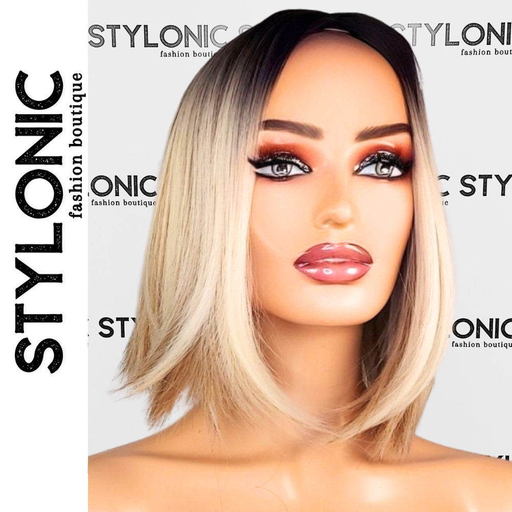 Blonde Bob-Perücke Mit Braunen Wurzeln - Ohne Kleber, Hitzebeständig, Täglich Tragen, Weich, Gerade, Alopezie Unisex Perücken von StylonicWigs