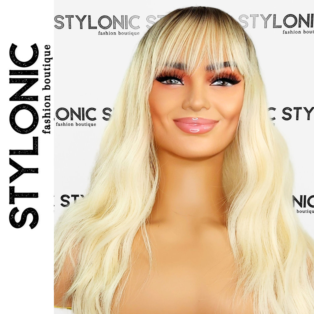 Lange Blonde Perücke Mit Fransen - Heat Styled, Ombre Roots, Wispy Pony, Kunsthaar-Perücken Für Frauen von StylonicWigs