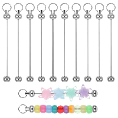 10 Stück Perlen-Schlüsselanhänger-Stangen Perlen Schlüsselanhänger zum Selbermachen Streifen Perlen Metall Schlüsselanhänger Streifen Metall Rohlinge Schlüsselanhänger für Basteln Anhängerornamente von Styquenzer