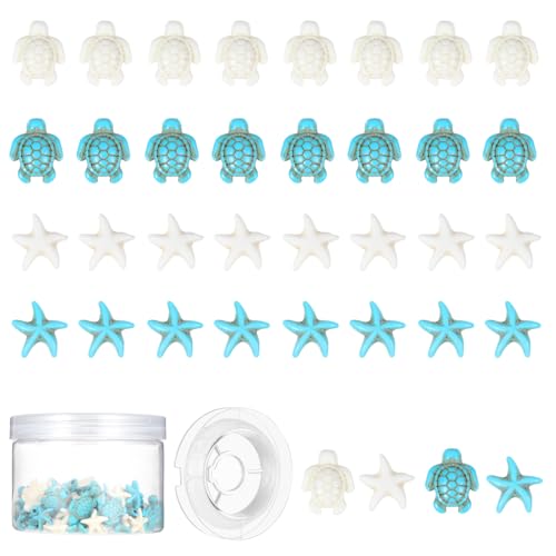 100 Stücke Turquoise Perlen Set, 4 Stile Perlen für Armbänder Schildkröten Seesterne Perlen mit Loch Zwischenperlen Armband Perlen Charms Anhänger Set für DIY&Schmuckhestellung von Styquenzer