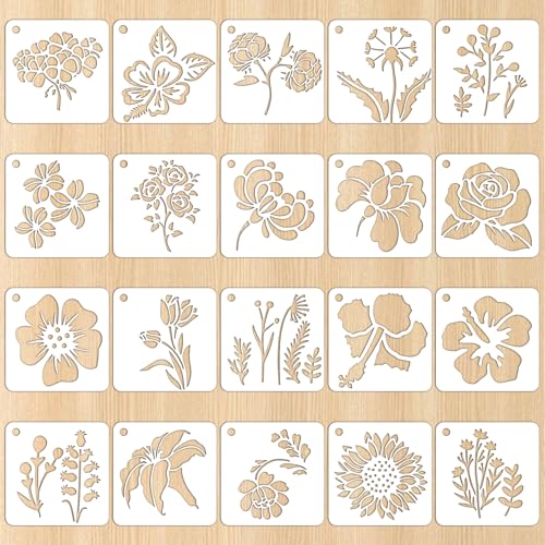 20 Stück Blumen Schablone, Schablonen Textilgestaltung Wiederverwendbar Schablonen Malen Wildblumen Schablonen Wandgestaltung DIY Malerei Malschablonen für Malen Scrapbooking Wand Dekoration von Styquenzer