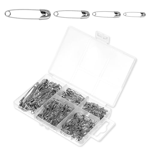 250 Stück Sicherheitsnadeln, 4 Größen 19mm - 38mm Rostbeständig Safety Pins Silber Haltbar Sicherheitsnadel mit Aufbewahrungsbox Gebogene Sicherheitsnadeln Set für Nähen von Kleidung DIY-Handwerk von Styquenzer