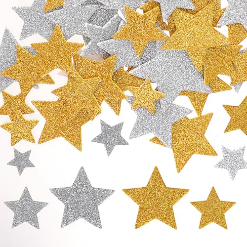 300 Stück Sterne Moosgummi Sticker, Gold Silber Glitzerstern Aufkleber Selbstklebend Stern Glitzer Sticker Glitter Schaumstoff Sticker Moosgummi-Aufkleber Stern Für DIY Basteln Gestalten von Styquenzer