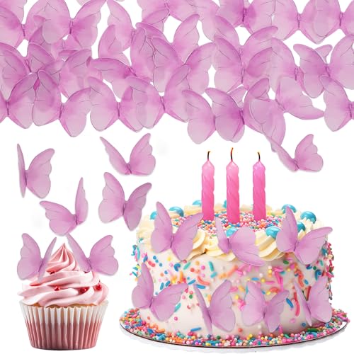 48 Stück Essbare Lila Schmetterlinge für Torte, Kuchendekorationen Essbare Kuchendekorationen Schmetterling Kuchendekorationen Essbare Schmetterling Schmetterling Cupcake Hochzeitstorte Topper von Styquenzer