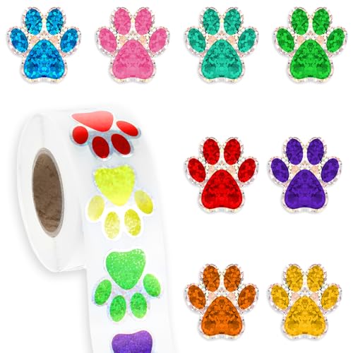 500 Stück Hunde Pfoten Glitzer Aufkleber, Glitzernde Aufkleber Hund Kinder 2.5cm Belohnung Sticker Selbstklebend Dekorative Aufkleber Bunt Glitzer Sticker für Scrapbooking,Grußkarten,Geschenke,Basteln von Styquenzer