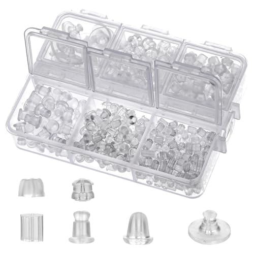 550 Stück Ohrring-Verschlüsse für Ohrstecker, 6 Stile, transparente Ohrringe, Sicherheitsrückseite, Gummi-Ohrring-Verschlüsse, weiche transparente Gummi-Ohrring-Stopper, Ersatz-Verschlüsse für Ohrring von Styquenzer