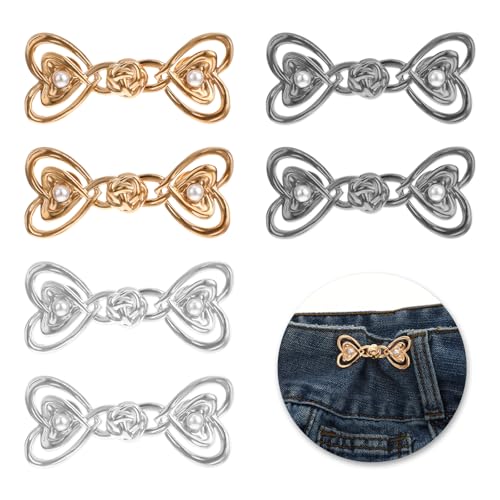 6 Sets Herzform Pearl Jean Knopfnadeln Hosenbundspanner Hosen Enger Machen Clip, verstellbare Jeansknöpfe für weite Knopfstifte für Jeans Hosenspanner für die Taille kein Nähen und kein Werkzeug von Styquenzer