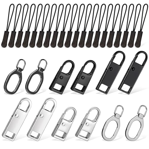 Reißverschluss Anhänger 32 Stück Reißverschluss Zipper 4 Typen Zipper für Reißverschluss Universal Reißverschluss Reparatur Set Ersatz Zipper für Reißverschlüsse für Jacken, Rucksäcke, Koffer von Styquenzer