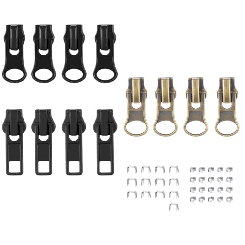 Zipper Repair Kit, 12 PCS Zipper Pull Replacement #5 Zipper Slider Repair Kit Size 5 Sliders Zippers Pull Fix Zipper on for Repairing Coats,Jackets, Metal Plastic and Nylon Coil Zippers von Styquenzer