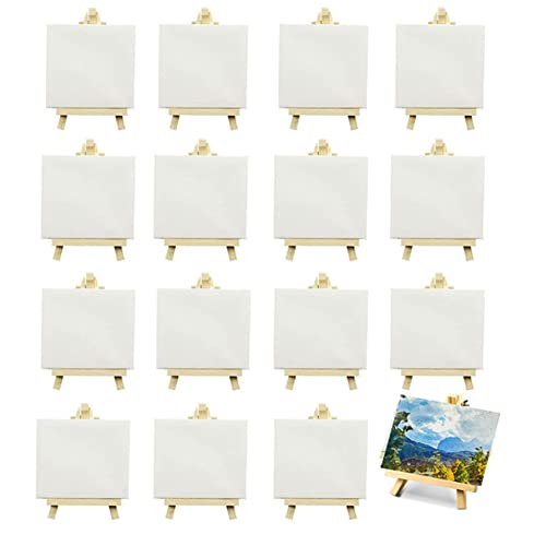 Stytpwra Set mit 16 Mini-Leinwänden, gestreckt, 4 x 4 (10,2 x 10,2 cm), kleine Leinwand mit Staffelei, für Kinder, Malerei, von Stytpwra
