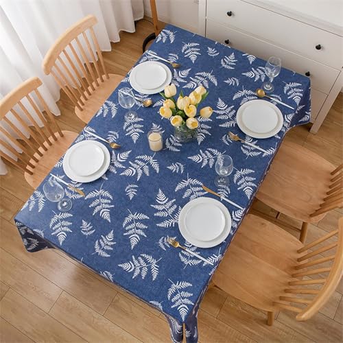 Subakvo Vinyl-Tischdecke mit Flanell-Rückseite, wasserdicht, lichtbeständig, abschließbarer Rand, Blumen- und Fischgrätenmuster für Esszimmer, Partys und den Außenbereich (Blumen, Preußischblau, 152,4 von Subakvo