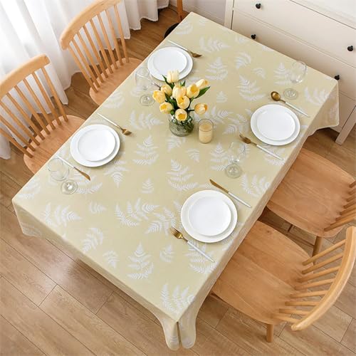 Subakvo Vinyl-Tischdecke mit Flanell-Rückseite, wasserdicht, lichtbeständig, abschließbarer Rand, Blumen- und Fischgrätenmuster für Esszimmer, Partys und den Außenbereich (Floral, Beige, 152,4 x 213,4 von Subakvo