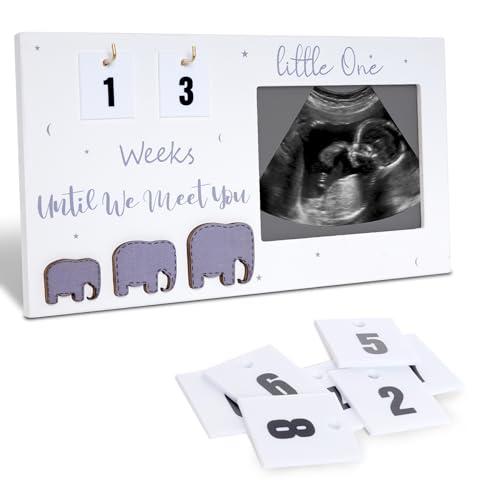 Sucrain Sonogramm-Bilderrahmen, Standard-Bilderrahmen, 10,2 x 7,6 cm, Ultraschallfoto mit Baby-Countdown, Wochen, Schwangerschaftsankündigung für Geburtsaufzeichnung, Herzlichen Glückwunsch, von Sucrain