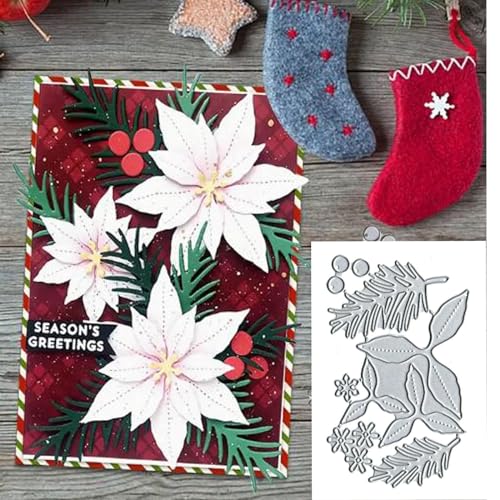 Metall-Stanzformen mit Tannenzweig und Blume, Aufschrift "Merry Christmas", Stanzschablonen für DIY, Scrapbooking, dekorative Prägung, Papier, Scrapbooking, Kartenherstellung von Suds&WH