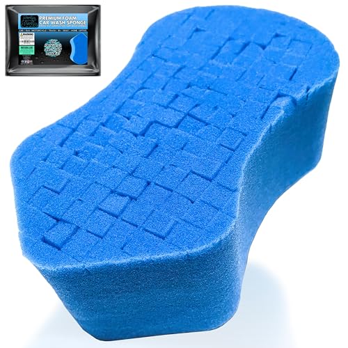 Sudz Budz® Premium Foam Grid Autowaschschwamm 1 Stück | Anti-Schleifschwamm für Seife und spülloses Waschen | Kreuzschnitt, leicht zu greifen, großer Schwamm, langlebig, weich, kratzfreie von Sudz Budz