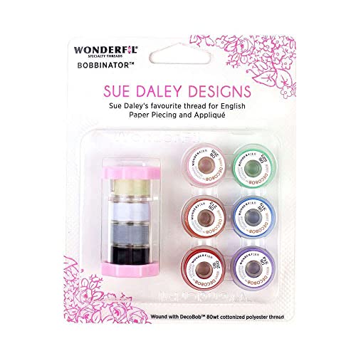 WonderFil Sue Daley Designs Spulenspulen, 10 x vorgewickelte Spulen Decobob, 2-lagig, 80 W, baumwollisiertes weiches Polyester, seidenähnliches Faden, feines Nähen, EPP Applikation, Nähen von Sue Daley Designs