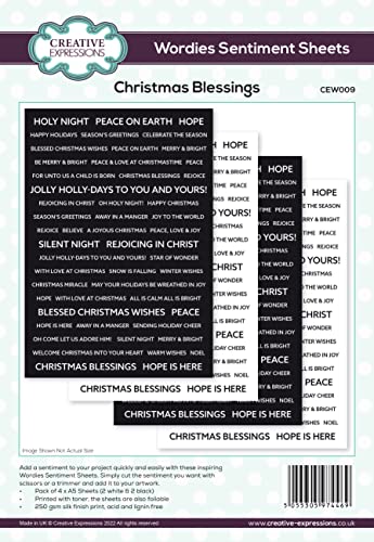 Creative Expressions Wordies Sentiment Sheets-Christmas Blessings, Schwarz und Weiß, A5 von Sue Wilson