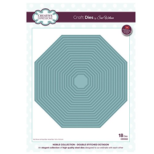 Sue Wilson CED5522 Creative Expressions Double Stitched Octagon Craft Die Noble Collection Stanzform, achteckig, doppelt genäht, silber, 32 x 24 x 0.8 cm von Sue Wilson