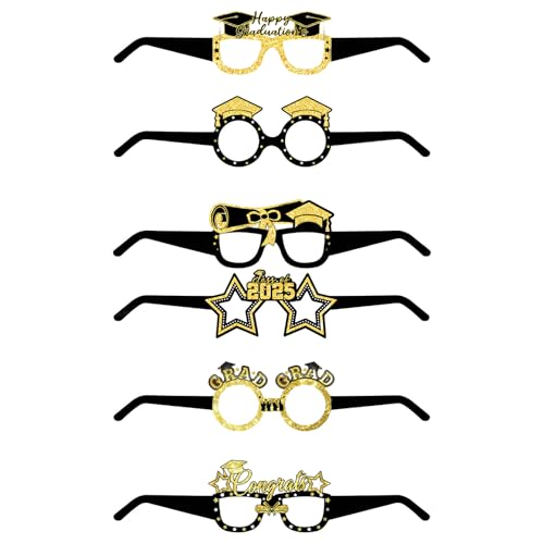 6PCS Creative Black And Gold Graduation Brille Mit Glitzerndem Design Für 2025 Feier Und Fotokabine Spaß von SueaLe