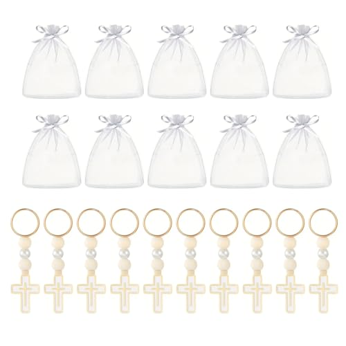 SueaLe 10 Pieces Crosed Pendelled Schlüsselbund Mit Kordelbeutel Für Hochzeitsbabyszeremonie Religiöse Feier von SueaLe