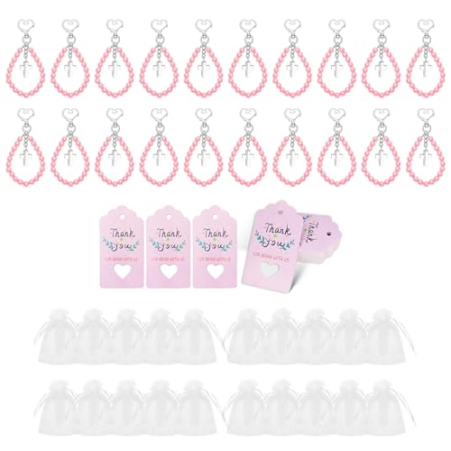 SueaLe Taufen Geschenke Set Beinhaltet Kreuze Perlen Armband Schlüsselanhängertaschen Und Karten Für Babypartys Und Taufgeschenke von SueaLe