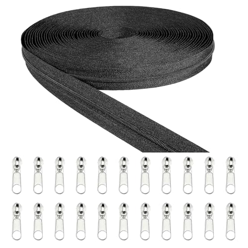 20M Endlosreißverschluss Mit Zipper, Nylon Reißverschluss Meterware, 5mm Reißverschluss 20 Cm Mit 20 Reisverschluss-Zipper, Für Bettwäsche Reißverschluss Teilbar (schwarz) von Suevut