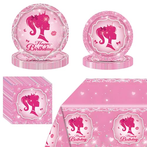 Suffolly 53 Pcs Partygeschirr Geburtstag für 16 Gäste Prinzessin Partygeschirr Geburtstag Deko Party Geschirr Set Kindergeburtstag mit Tischdecke Pappteller Servietten von Suffolly