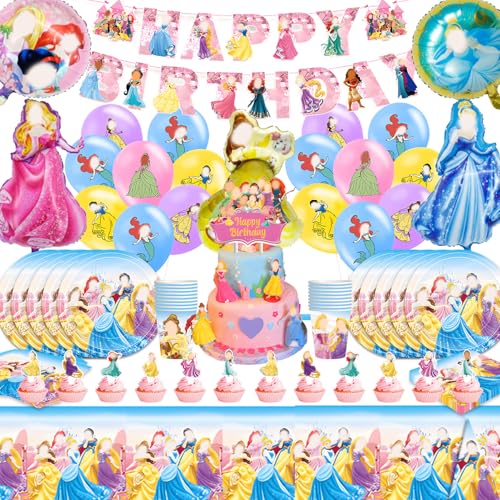 Suffolly Prinzessin Geburtstag Dekorationen 80pcs Prinzessin Party Geschirr Set Geburtstag Dekoration für Mädchen Geburtstag Party Dekorationen Prinzessin Thema Party Supplies (Set A) von Suffolly