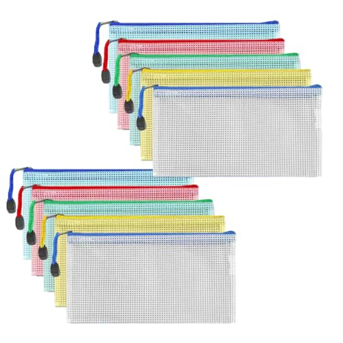 10 Stück Dokumententasche, Wasserdichte Mesh Dokumententaschen, Dokumentenmappe mit Reißverschluss, Reißverschlussbeutel für Dokumente Quittung Papier Prüfungsblatt Kosmetik 5 Farben von Sufune