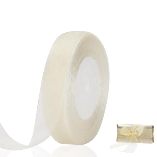 45m Organza -Schleifenband in 1.5cm Breite mit Webkante Geschenkband Organzaband Dekorationsband Dekoband Hochzeit Creme von Sufune