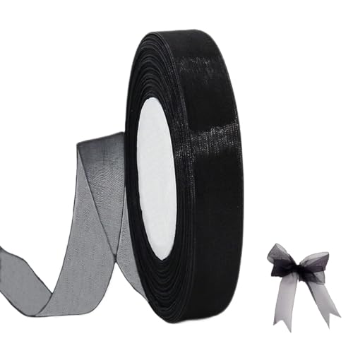 45m Organzaband Schwarz 1.5cm Breit Chiffo Geschenkband,Transparentes Organza Bänder Chiffonband Schleifenband Geschenkverpackung Deko Band Tüllband für Weihnachten Hochzeit Taufe Geburtstag von Sufune