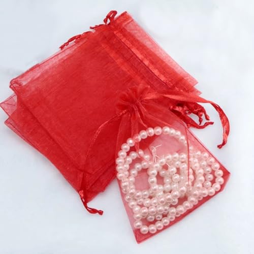 50 Stück Rot Organzasäckchen, 10x15 CM Geschenk Organzabeutel, Hochzeit Organza-Beutelchen mit Kordelzug Sie als Hochzeit Bonbonsbeutel, Schmuckbeutel, Geschenkbeutel von Sufune