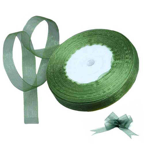 Organza Chiffon Geschenkband Grün, 1.5cm x 45m Organzaband Durchscheinende Breit Schleifenband Bänder Stoffband Geschenkverpackung Stoff Band für Hochzeit, Basteln und Geburtstag Dekoration von Sufune