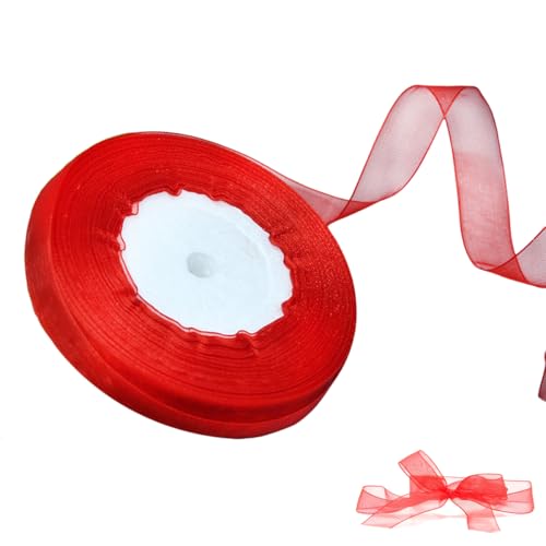 Organzaband Rot, 45M Organza Schleifenband Dekoband, 1.5cm Transparentes Chiffonband Geschenkband für Kuchen Geschenkverpackung, Hochzeit, Weihnachten, Taufe von Sufune