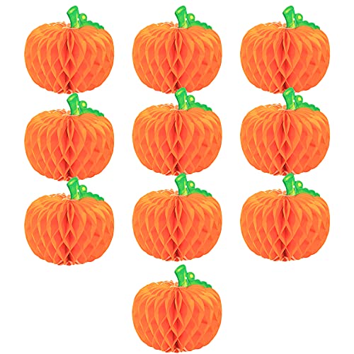 Sugamm 10 Pack 3D Papier Kürbis Dekoration Halloween Kürbis Waben Dekoration Laternen Tissue Ball Festival Party Ornamente Liefert Küchentischdeko Kürbis Mittelstücke für Hochzeit (Grüner Zweig) von Sugamm