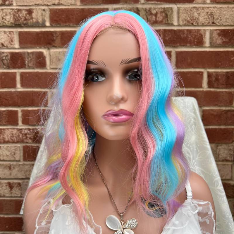 Kurze Regenbogen Gerade Bob Perücke/Mode-Party Lila Blaue Hitzebeständige Mehrfarbige Cosplay Geschenk Für Sie von SugarFashionDesign