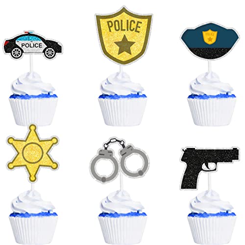 18 Stück Polizisten-Cupcake-Topper – perfekt für eine Polizei-Themen-Geburtstagsparty für Jungen oder Mädchen, eine Polizisten-Akademie Abschlussfeier oder eine Polizei-Ruhestandsparty-Cupcake-Dekoration – SugarGera von SugarGera