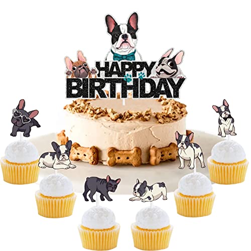 7-teiliges Boston Terrier Geburtstagskuchen-Dekorationsset für Hunde-Motto-Party, Happy Cake Dekorationsset von SugarGera