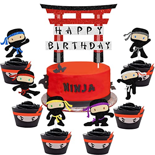 7-teiliges Ninja Happy Birthday Kuchenaufsatz-Set – Kung Fu Ninja Wettkampf Thema Samurai Geburtstag Party Dekoration von SugarGera