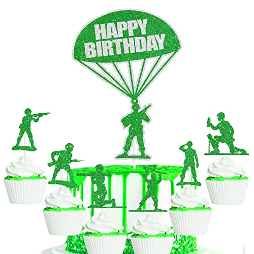 Army Fan Happy Birthday Cake Topper Set - Geeignet für Jungen oder Mädchen Militärthema Geburtstag Party Army Thema Party oder Soldatentag Party Dekoration - SugarGera von SugarGera