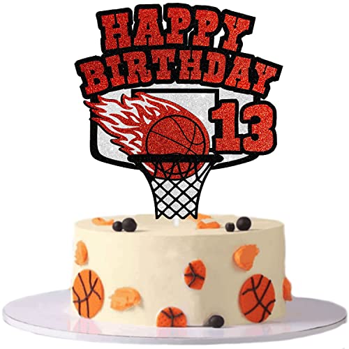 Basketball Thema Party Teen Happy Birthday Cake Topper - Basketball Geburtstag Kuchen Topper für 13 Jahre alt, Sport Thema Party Dekorationen für Jungen oder Mädchen von SugarGera