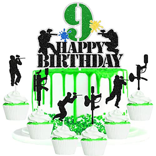 Paintball Happy 9th Birthday Cake Topper Set - Perfekt für Jungen oder Mädchen Paintball Geburtstagsparty, Militär-Mottoparty oder Schieß-Mottoparty Dekoration - SugarGera (9.) von SugarGera