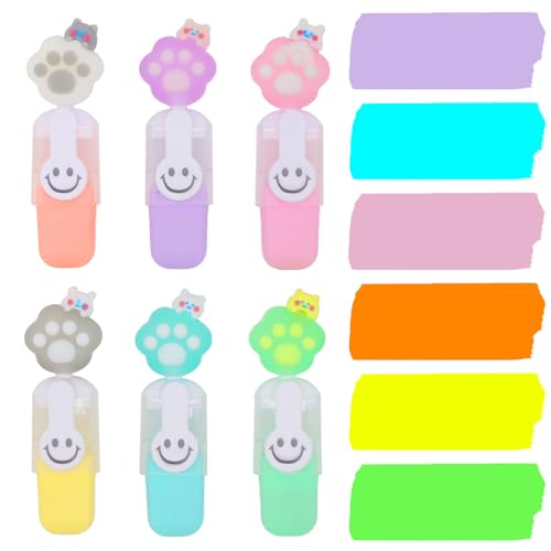 Sugeru 6pcs mini Textmarker set mit Cartoon Stiftkappe Marker,Leuchtstifte,Kawaii Schulsachen,Textmarker Klein Kinder,Highlighter Pen,Schulzubehör,Lustige Glitzer Stifte Mädchen Junge (Cat) von Sugeru