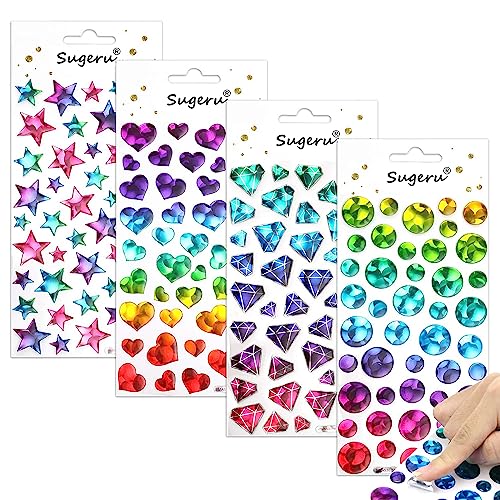 Sugeru Neue 3D Glitzer Gradient Sticker Mädchen Kinder- 4pcs(160+Muster),aufkleber herz & Rauten & Sterne & Punkte | DIY Tagebuch Kalender Scrapbook Planner Journal Deko | sticker geburtstag von Sugeru