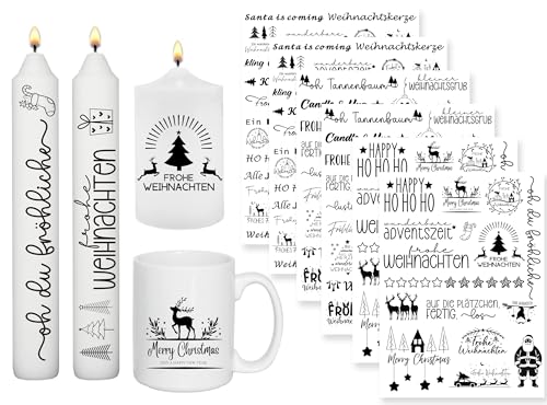 Sugeru 6 PCS Kerzentattoos Weihnachten (200+ Muster),Wassertransferdruck | DIY asserschiebefolie Kerzen | Kerzenaufkleber Weihnachts Sticker | Kerzen Dekorieren | Ostern,Adventskerze (Weihnachten Ⅳ) von Sugeru