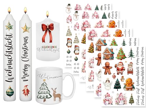 Sugeru 6 PCS Kerzentattoos Weihnachten (200+ Muster),Wassertransferdruck | DIY asserschiebefolie Kerzen | Kerzenaufkleber Weihnachts Sticker | Kerzen Dekorieren | Ostern,Adventskerze (Weihnachten Ⅴ) von Sugeru