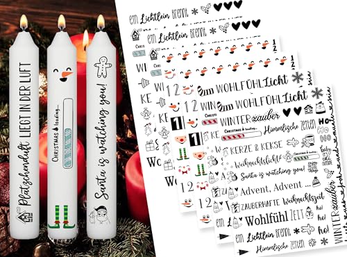 Sugeru 6 PCS Kerzentattoos Weihnachten (200+ Muster) - DIN A5,Wassertransferdruck | DIY asserschiebefolie Kerzenfolie | Kerzenaufkleber Weihnachts Sticker | Deko,Ostern,Adventskerze (Adventstag I) von Sugeru